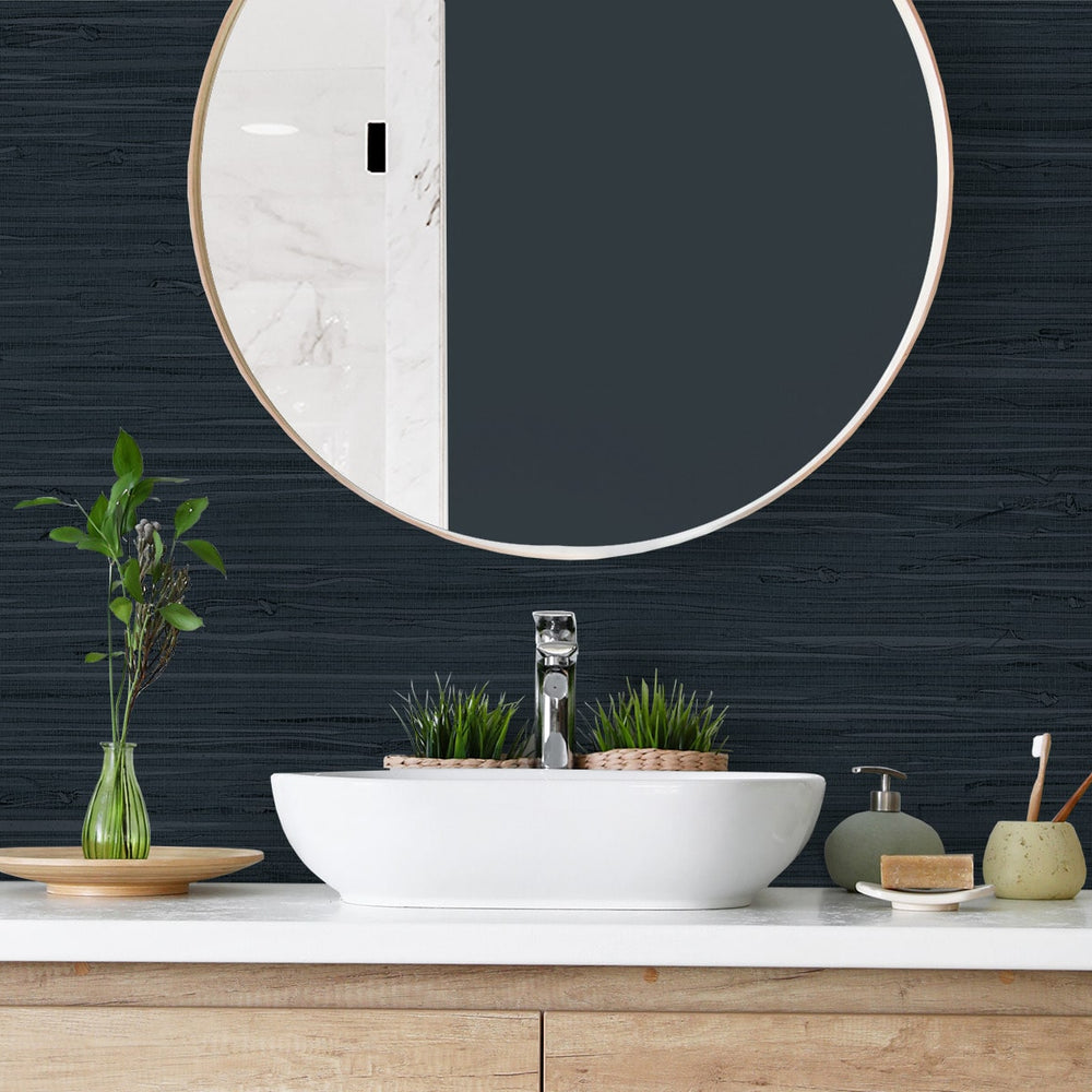 
                  
                    TG60521 faux grasscloth textured vinyl wallpaper bathroom from the Tedlar Textures collection by DuPont
                  
                