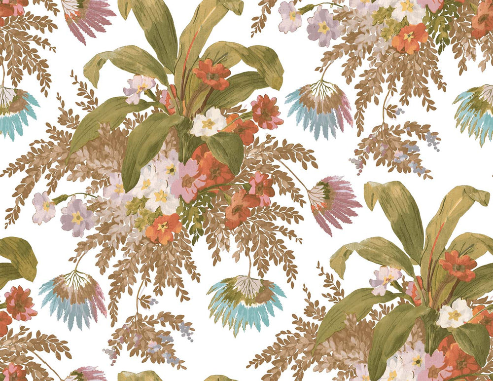 Barbados Tropical Bouquet Botanical Unpasted Wallpaper