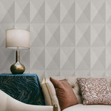 Geometric wallpaper living room TS81608 embossed vinyl from the Even More Textures collection by Seabrook Designs