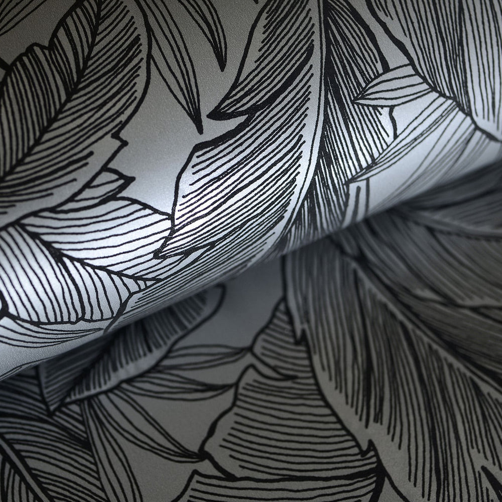 
                  
                    UK10004 palm leaf botanical wallpaper roll from the Black and White collection by Etten Gallerie
                  
                