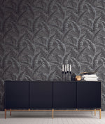 UK10004 palm leaf botanical wallpaper decor from the Black and White collection by Etten Gallerie