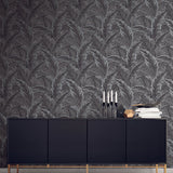 UK10004 palm leaf botanical wallpaper decor from the Black and White collection by Etten Gallerie