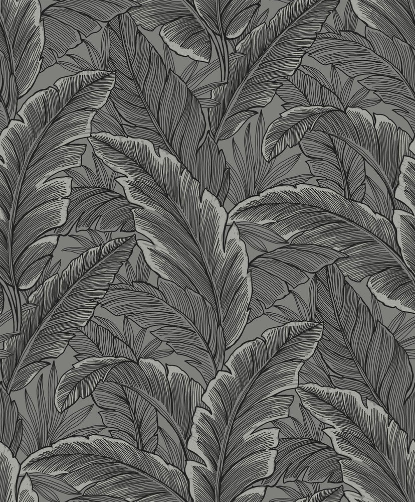 UK10004 palm leaf botanical wallpaper from the Black and White collection by Etten Gallerie