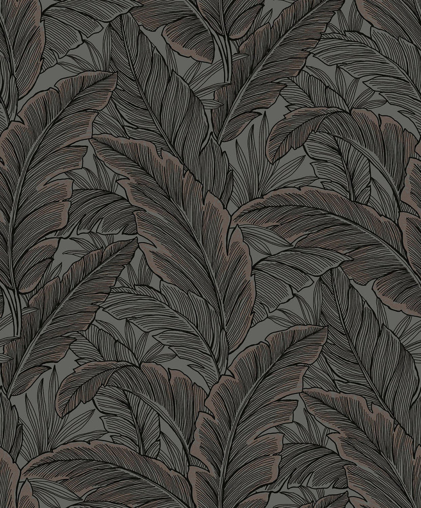 UK10048 palm leaf botanical wallpaper from the Black and White collection by Etten Gallerie