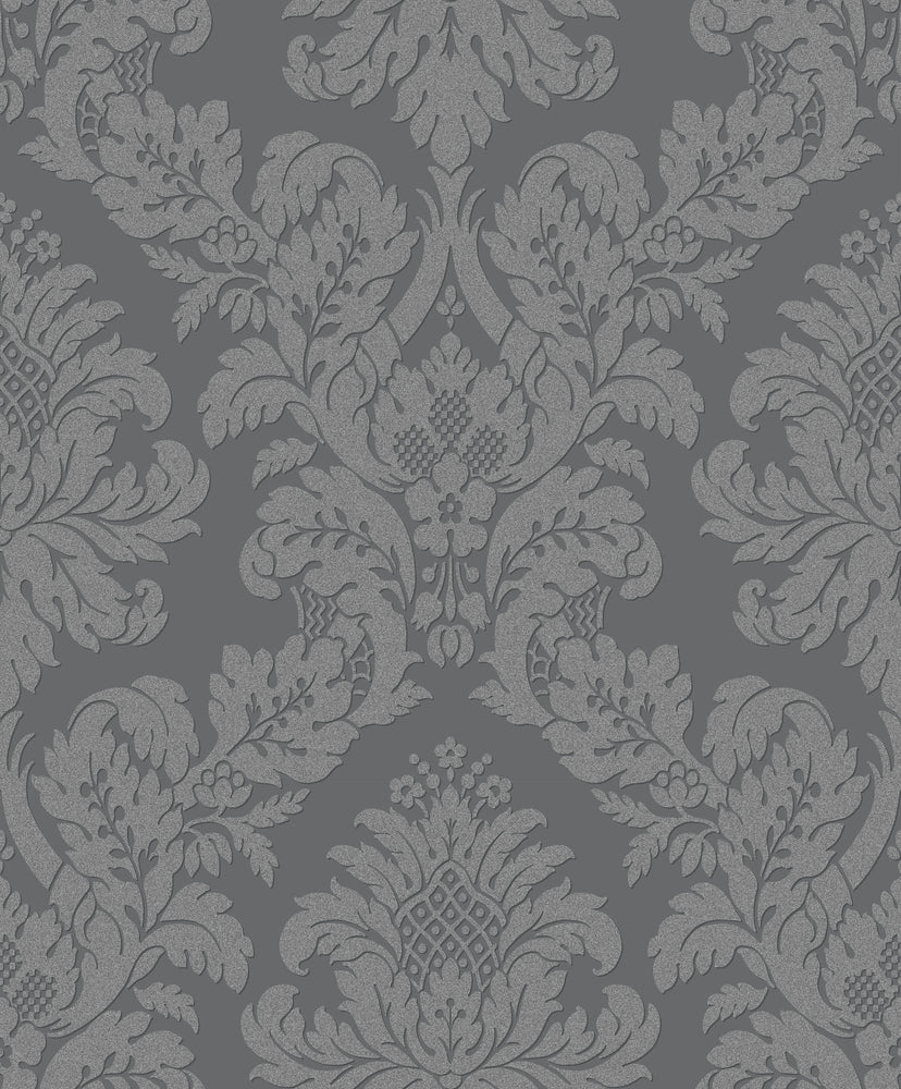 UK10435 glitter damask wallpaper from the Black and White collection by Etten Gallerie