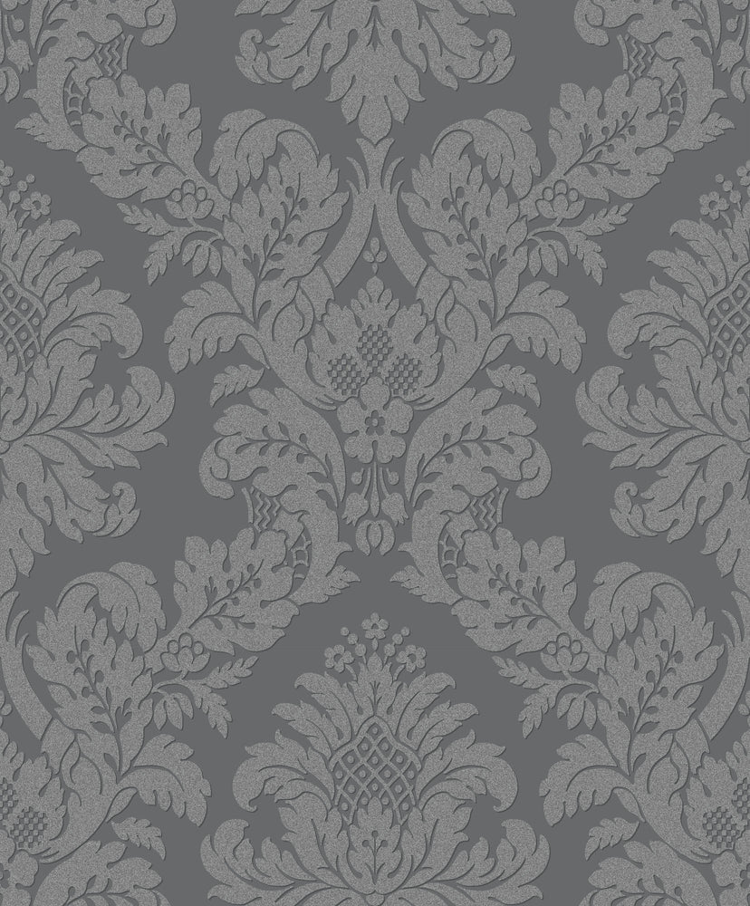 UK10435 glitter damask wallpaper from the Black and White collection by Etten Gallerie