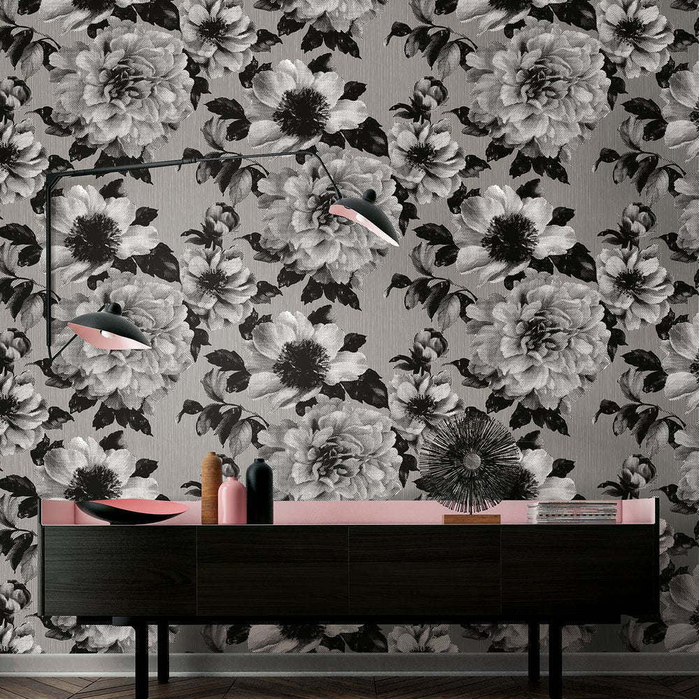 
                  
                    UK11100 halftone floral wallpaper decor from the Black and White collection by Etten Gallerie
                  
                