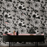 UK11100 halftone floral wallpaper decor from the Black and White collection by Etten Gallerie