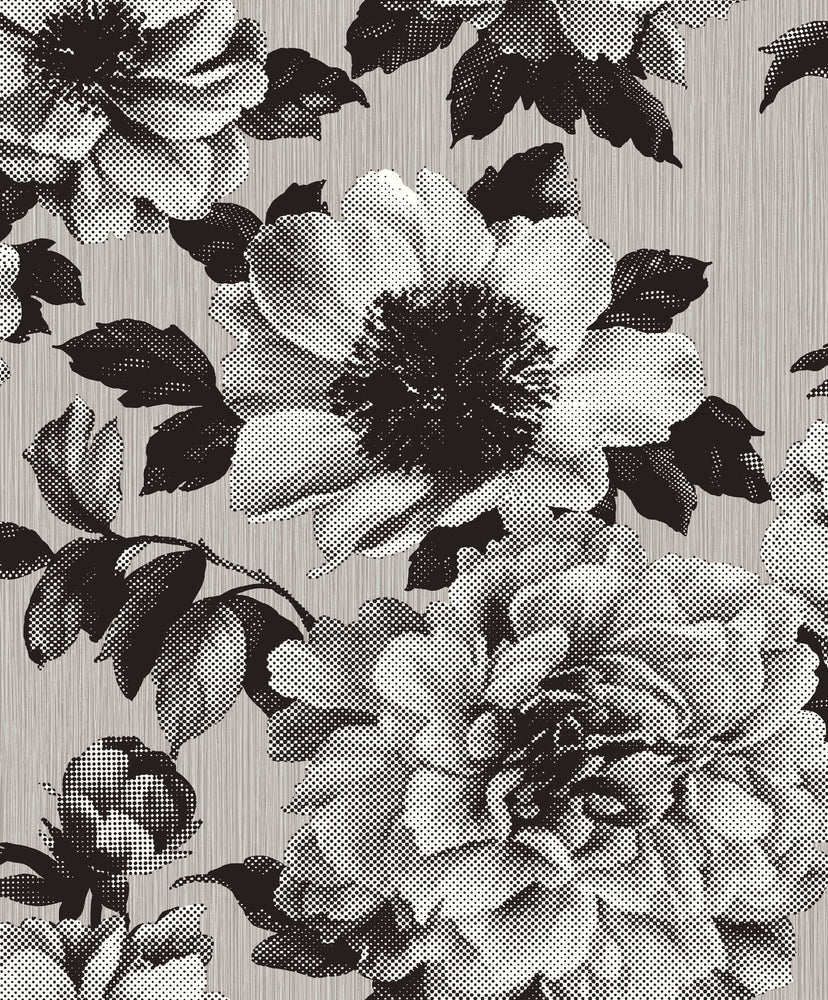 UK11100 halftone floral wallpaper from the Black and White collection by Etten Gallerie