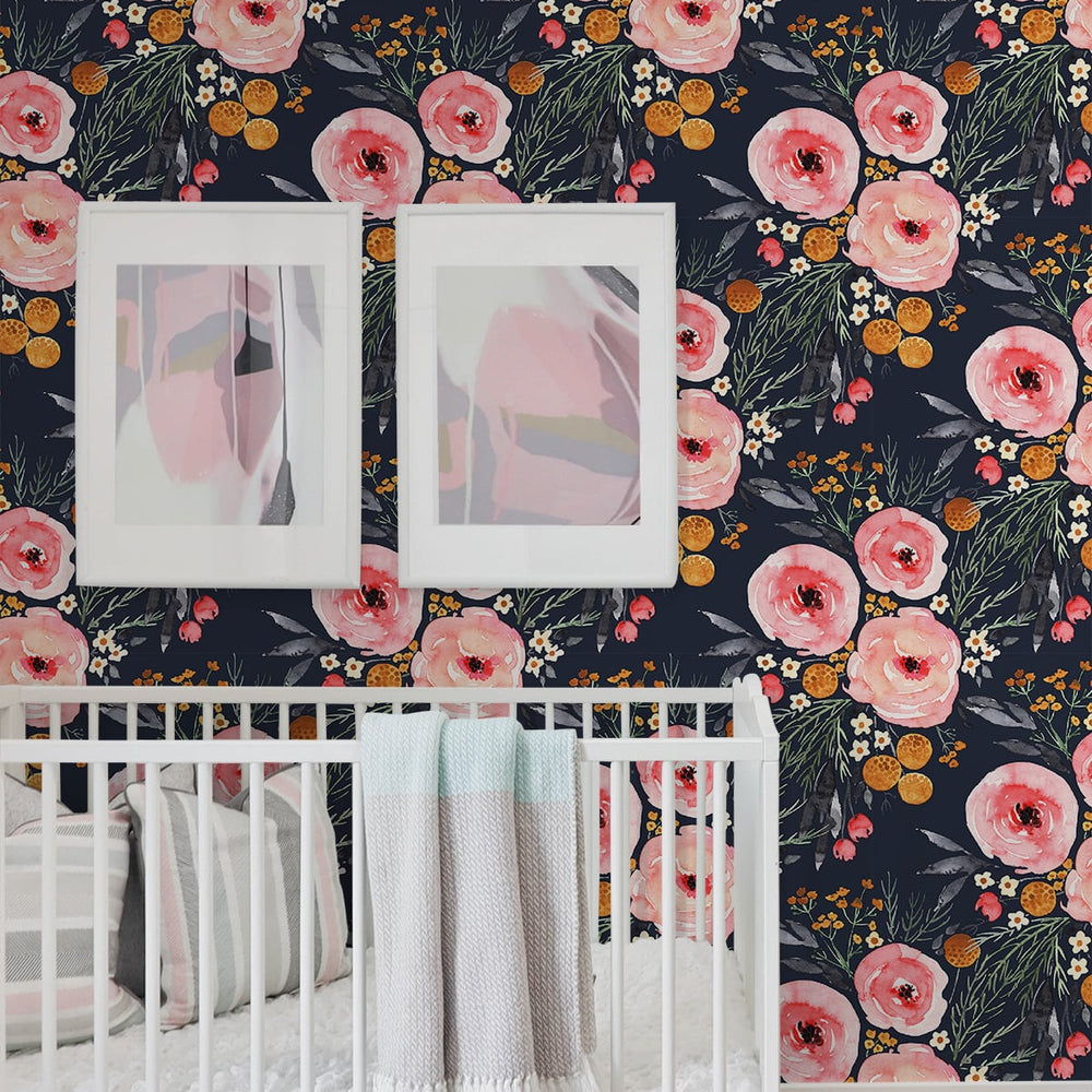 Watercolor floral peel and stick wallpaper nursery SD1002 from Say Decor