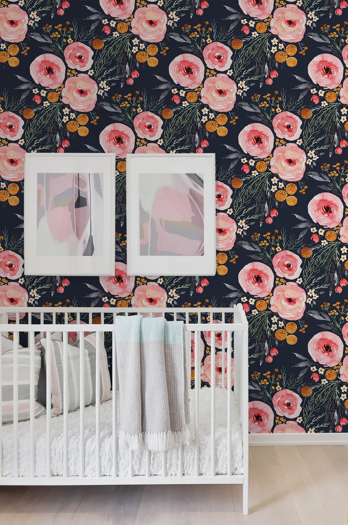Watercolor floral peel and stick wallpaper nursery SD1002 from Say Decor