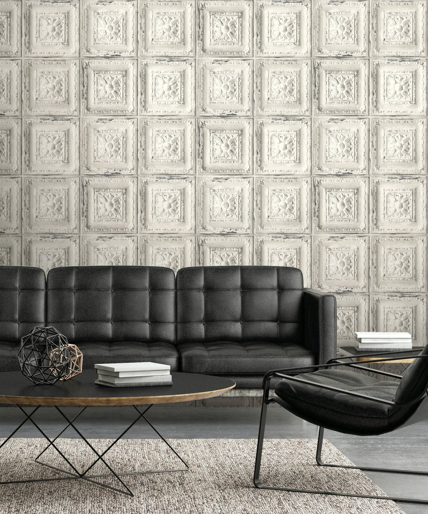 Distressed Tin Tile Peel and Stick Removable Wallpaper