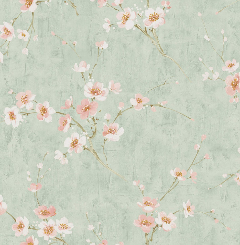 AI41604 teal silk road floral wallpaper from the Koi collection by Seabrook Designs