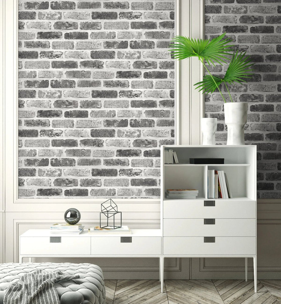Gray Washed Brick Peel and Stick Removable Wallpaper