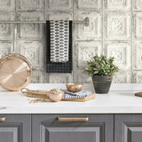 Distressed Tin Tile Peel and Stick Removable Wallpaper