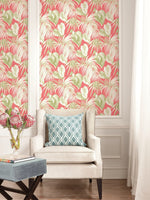 TA21601 pink dominica tropical leaf wallpaper from the Tortuga collection by Seabrook Designs