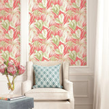 TA21601 pink dominica tropical leaf wallpaper from the Tortuga collection by Seabrook Designs