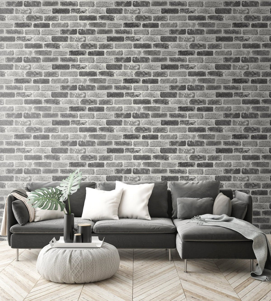 Gray Washed Brick Peel and Stick Removable Wallpaper