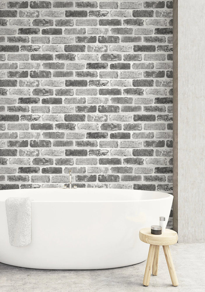 Gray Washed Brick Peel and Stick Removable Wallpaper