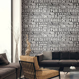 Around the World Black and White Peel and Stick Removable Wallpaper