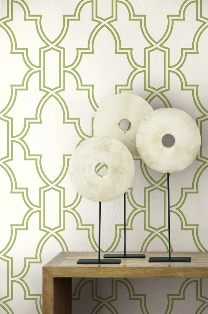 Green and White Tile Trellis Peel and Stick Removable Wallpaper