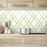 Green and White Tile Trellis Peel and Stick Removable Wallpaper