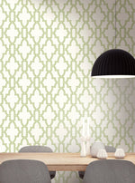 Green and White Tile Trellis Peel and Stick Removable Wallpaper