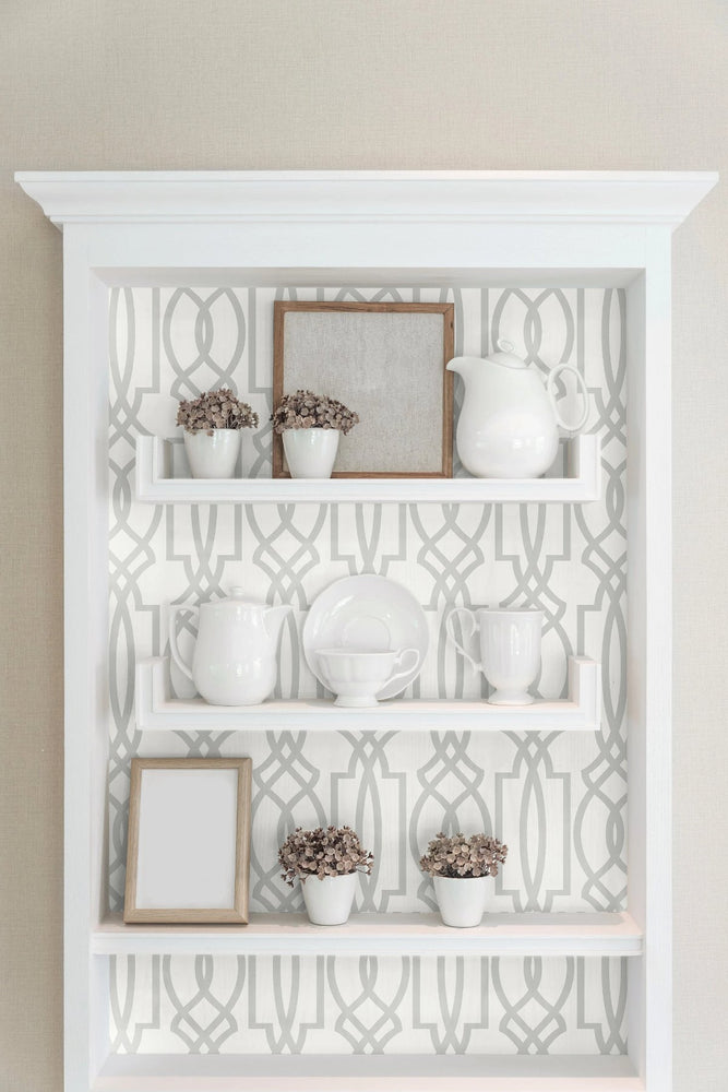 Soft Gray Deco Lattice Peel and Stick Removable Wallpaper