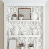 Soft Gray Deco Lattice Peel and Stick Removable Wallpaper