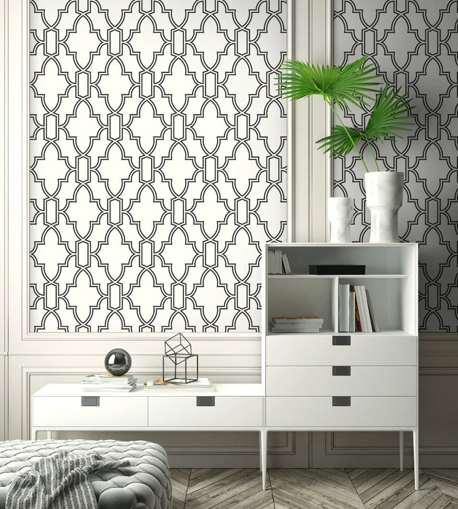Black and White Tile Trellis Peel and Stick Removable Wallpaper