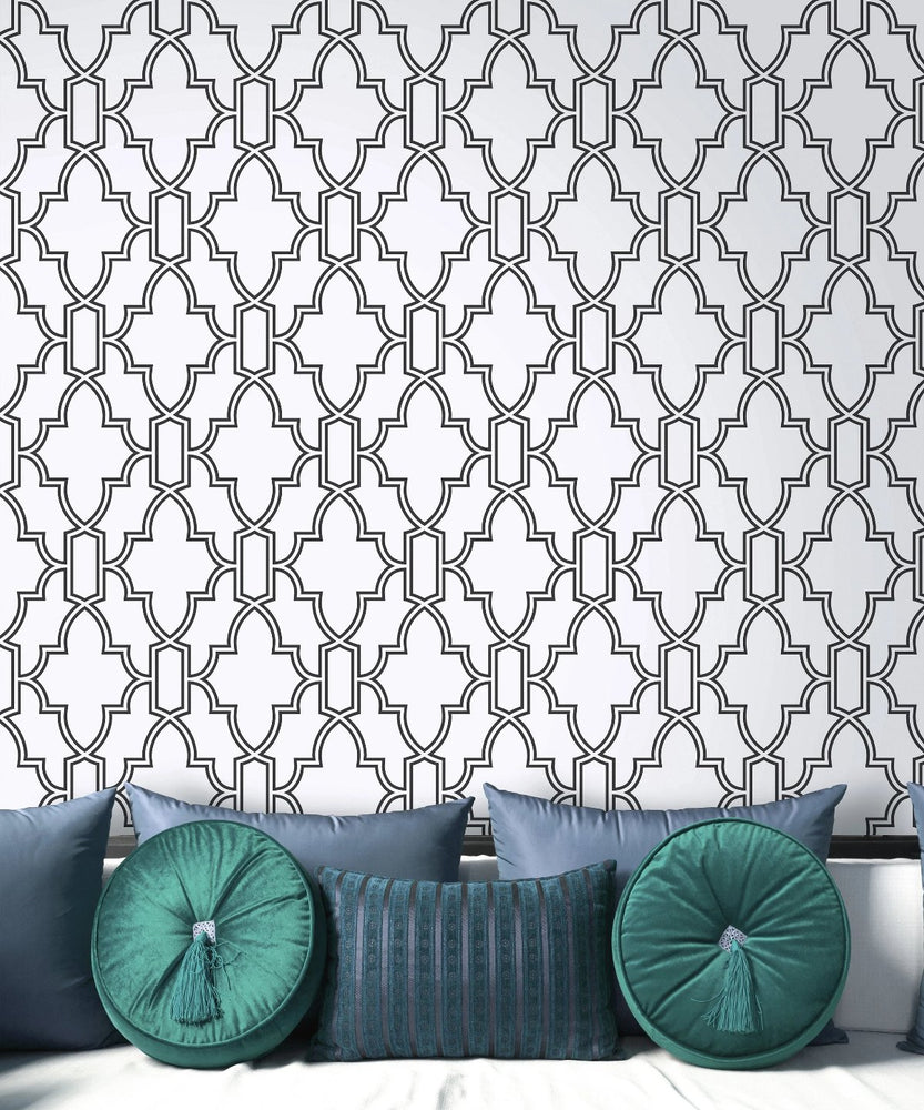 Black and White Tile Trellis Peel and Stick Removable Wallpaper