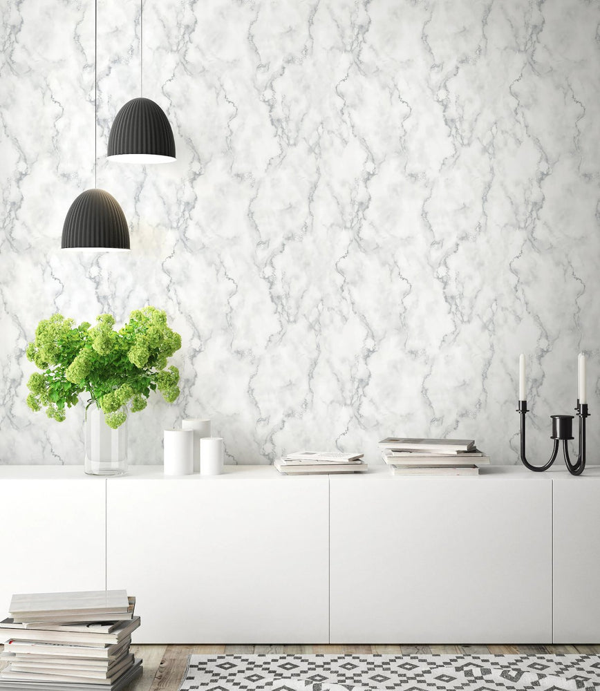 Faux Marble Silver Peel and Stick Removable Wallpaper