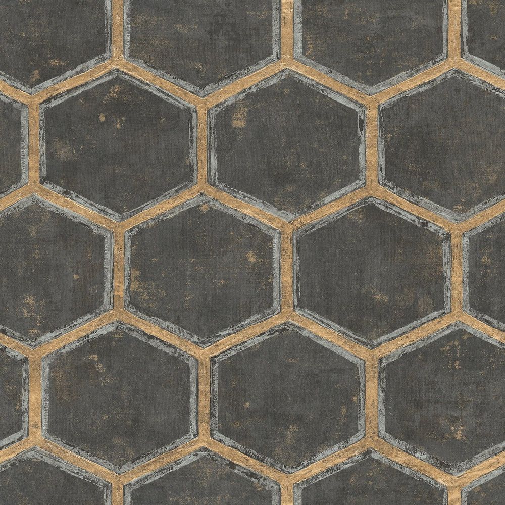 MW31500 Wright geometric hexagon wallpaper from the Metalworks collection by Seabrook Designs