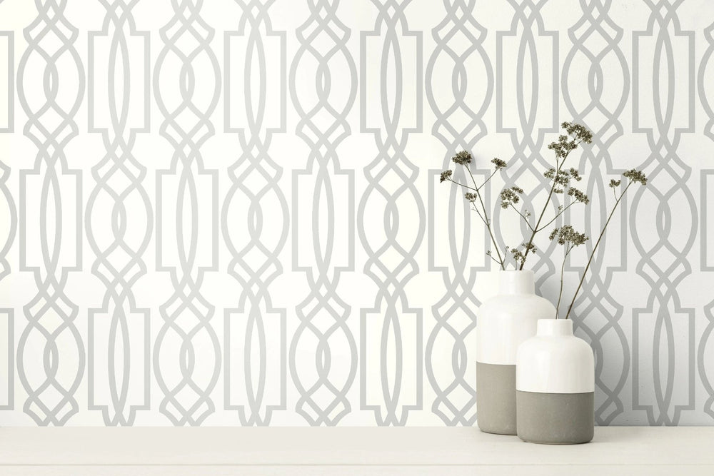Soft Gray Deco Lattice Peel and Stick Removable Wallpaper