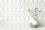 Soft Gray Deco Lattice Peel and Stick Removable Wallpaper