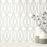 Soft Gray Deco Lattice Peel and Stick Removable Wallpaper