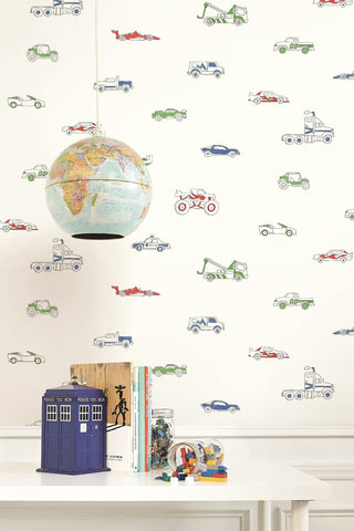 FA40301 traffic jam kids wallpaper nursery from the Playdate Adventure collection by Seabrook Designs