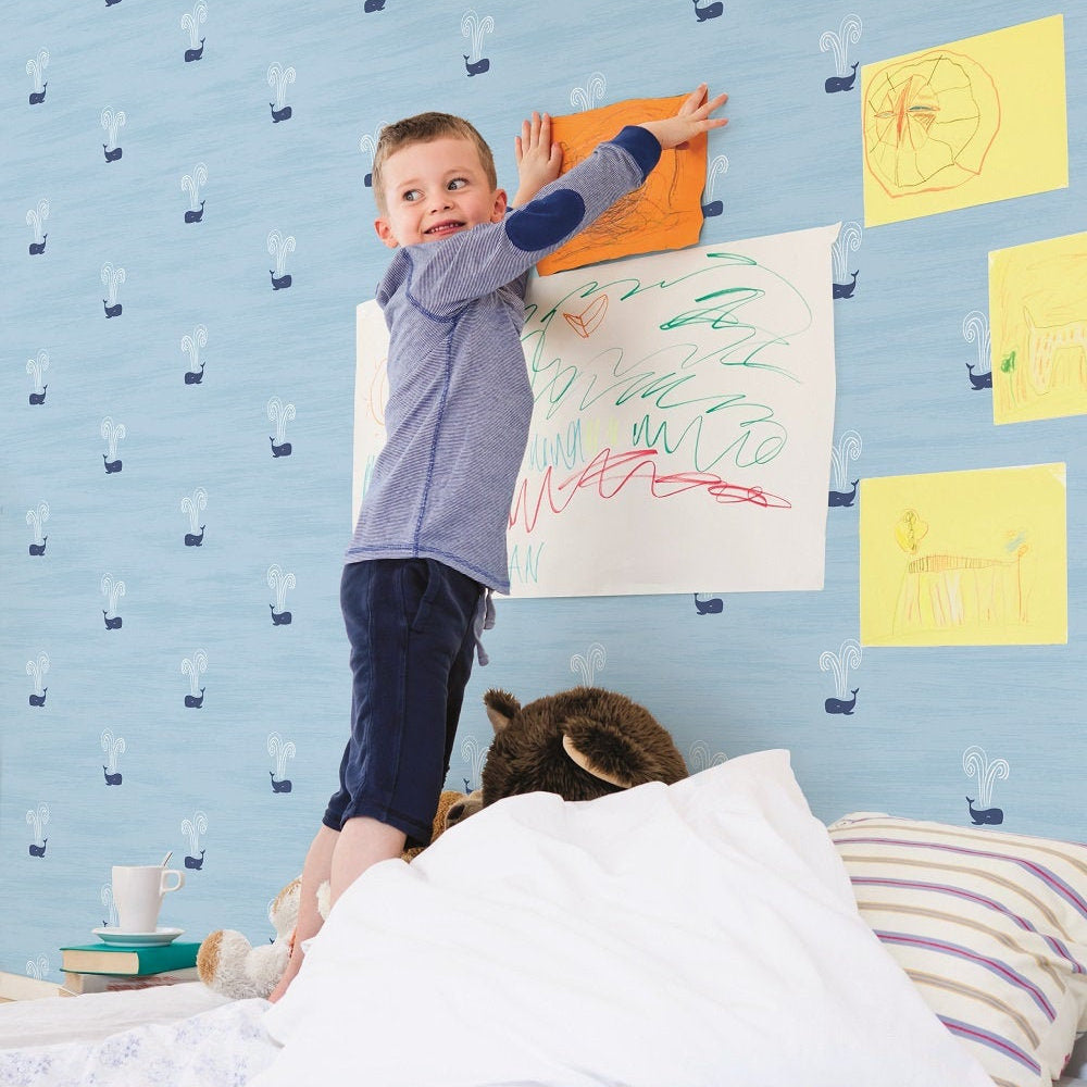 DA60302 tiny whales kids wallpaper bedroom from the Day Dreamers collection by Seabrook Designs