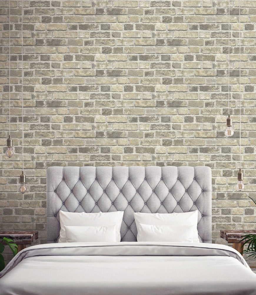 Distressed Neutral Brick Peel and Stick Removable Wallpaper