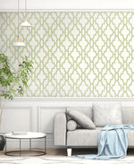 Green and White Tile Trellis Peel and Stick Removable Wallpaper