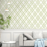 Green and White Tile Trellis Peel and Stick Removable Wallpaper
