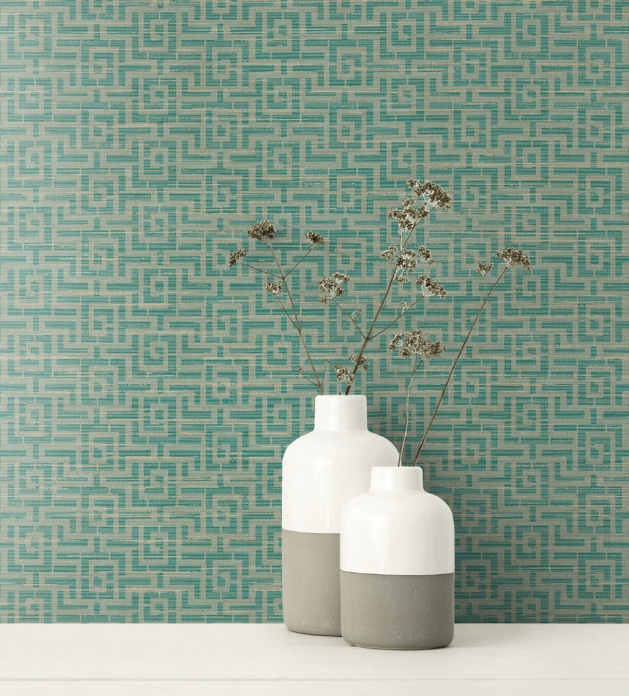 GT21404 topaz maze geometric wallpaper decor from the Geo collection by Seabrook Designs
