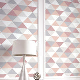 Mod Triangles Pink and Silver Peel and Stick Removable Wallpaper