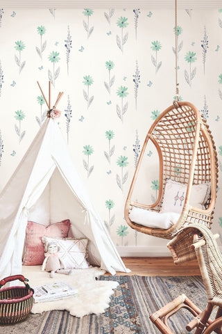 Floral wallpaper nursery DA62604 from the Day Dreamers collection by Seabrook Designs
