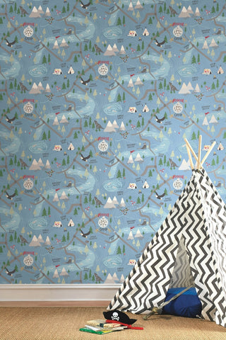 FA41902 campground nursery wallpaper bedroom from the Playdate Adventure collection by Seabrook Designs