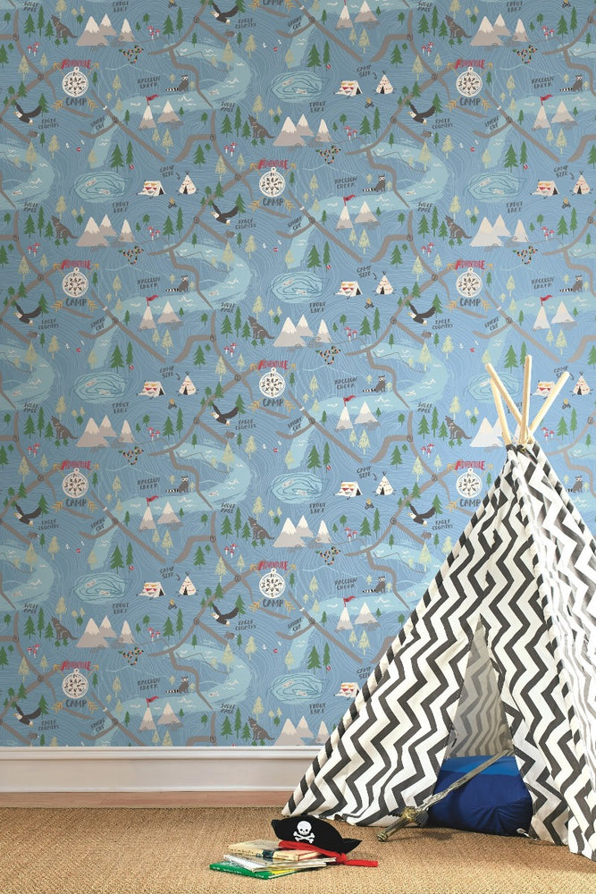 FA41902 campground nursery wallpaper bedroom from the Playdate Adventure collection by Seabrook Designs