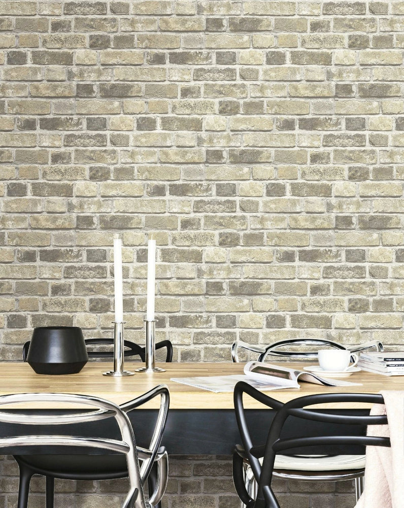 Distressed Neutral Brick Peel and Stick Removable Wallpaper