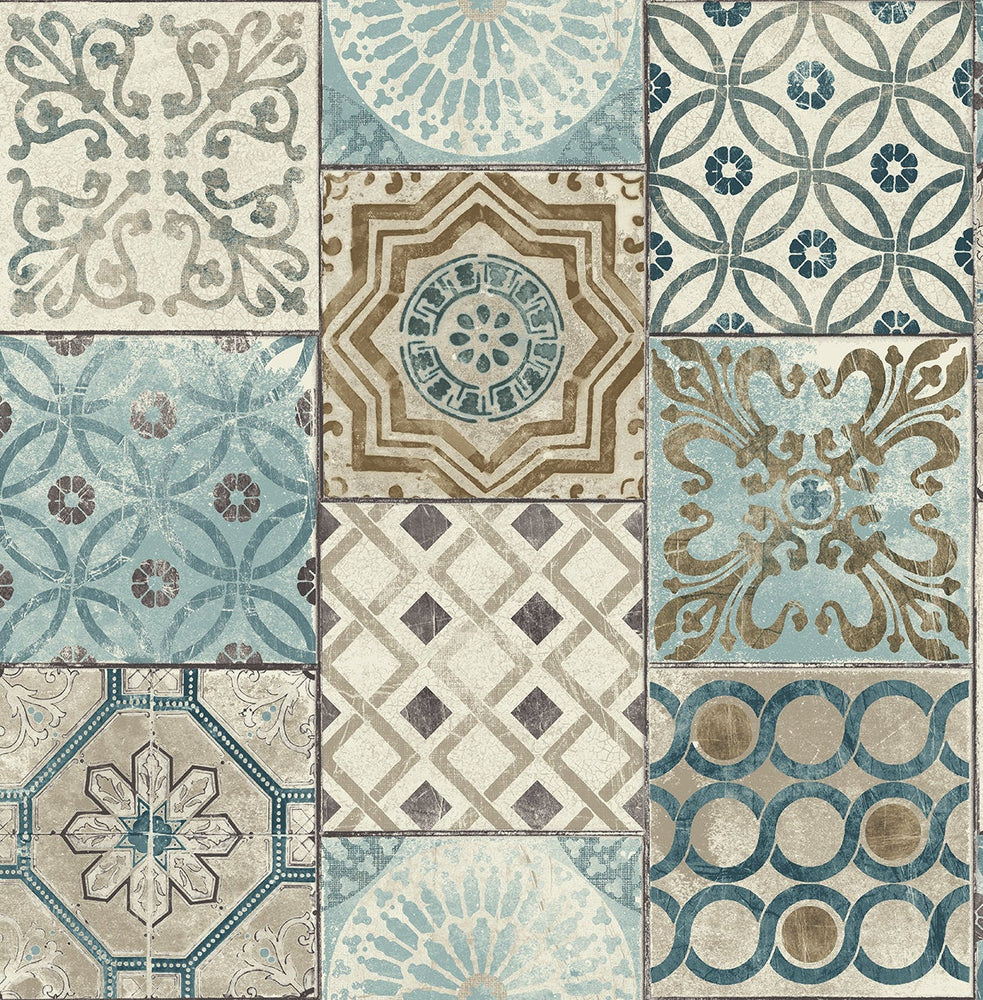 RN71402 Nevaeh faux moroccan tile wallpaper from Say Decor