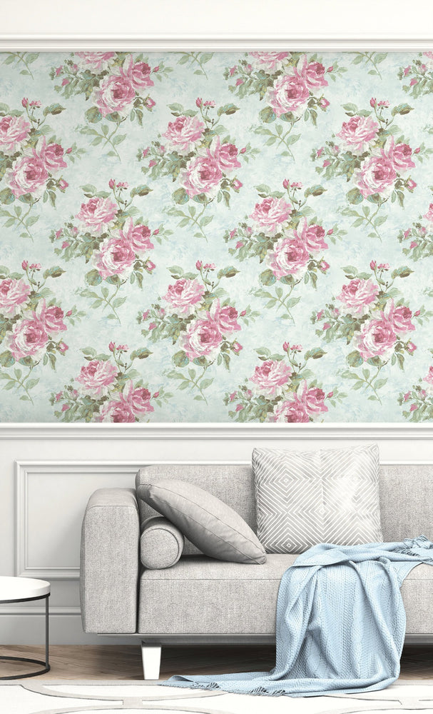 FI70402 in bloom floral wallpaper living room from the French Impressionist collection by Seabrook Designs