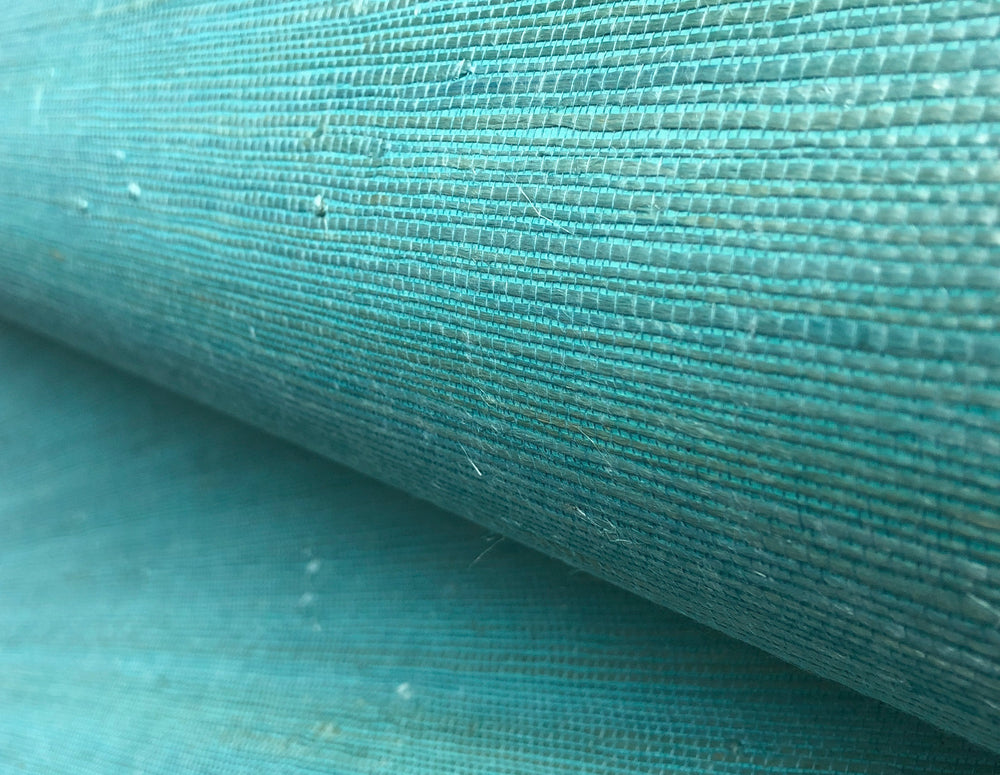 Natural Jute Teal Grasscloth Wallpaper